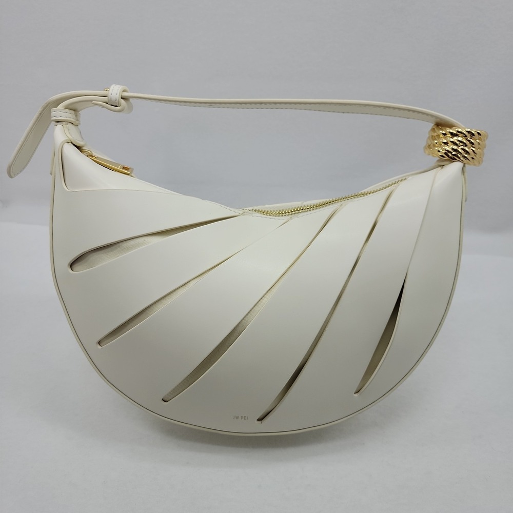JW PEI Women's Jana Hollow Out Shoulder Hobo Bag White Faux Leather Gold Ring